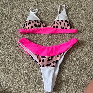 Pink cheetah bathing suit set
